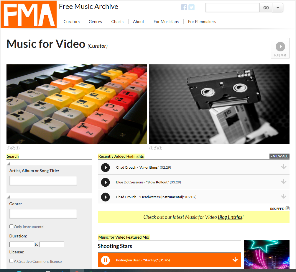 Image d'un site internet qui permet de trouver facilement des musiques libres de droits pour sa vidéo de marque