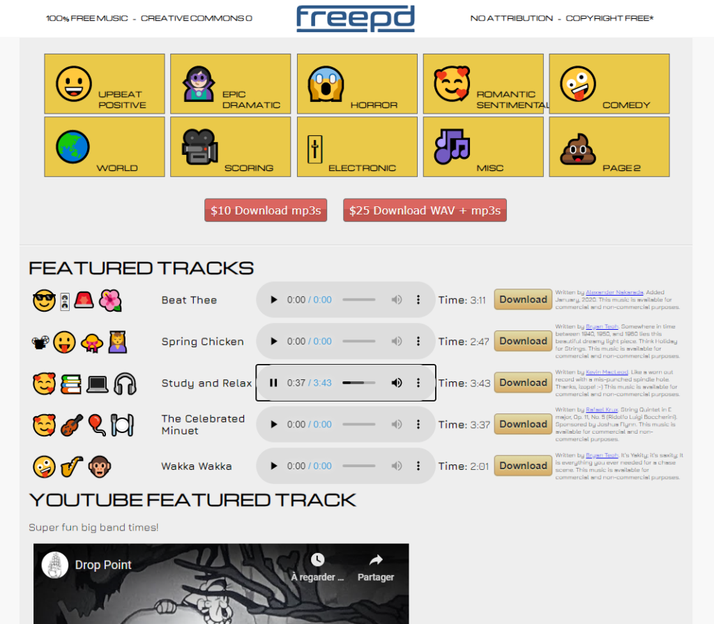 Image d'un site internet qui permet de trouver facilement de la musique libre de droits pour sa vidéo de marque sur les réseaux sociaux