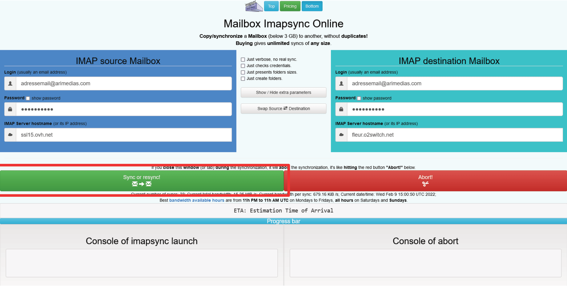 transfert des mails imapsync ovh o2switch
