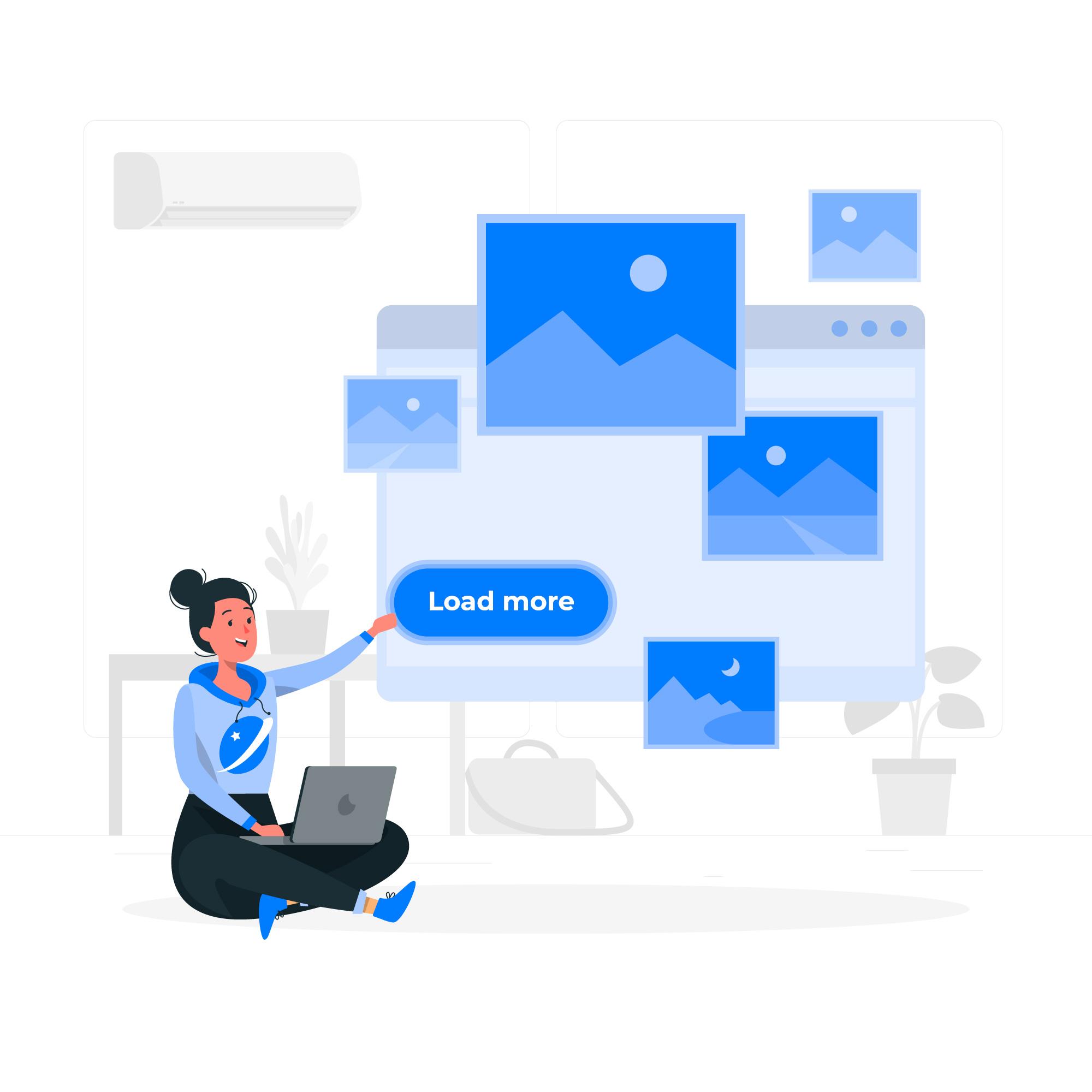 Illustration d'un personnage qui pointe des images sur une interface